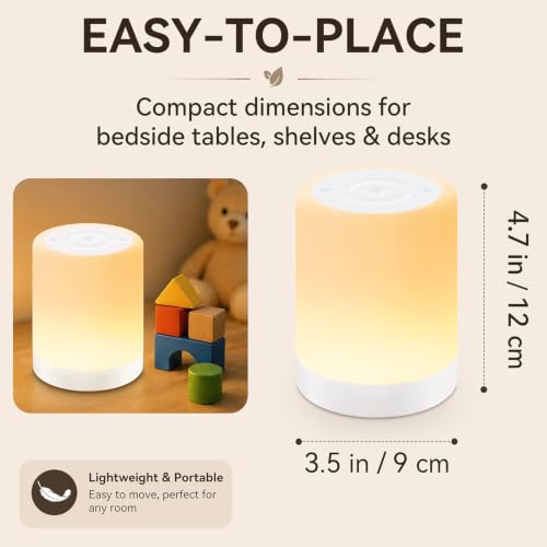 Image of Auxmir Nursery Night Light for Baby, Rechargeable Touch Lamp for Breastfeeding & Diaper Changes, 256 RGB Colors 5 Brightness Levels, 1 /2 /3H Timer, Portable Bedside Night Light for Kids Bedroom, White