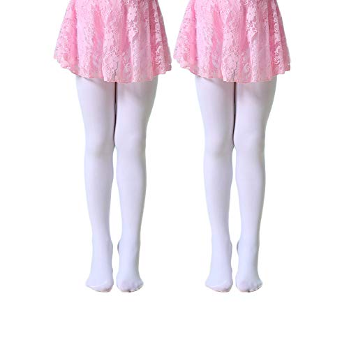 Whyme Baby 2 Pack Toddler Girls Pro Ultra Soft Stretchy Ballet Dance Tights Footed Casual School Uniform Solid Leggings Pants for 9-12T Kids White