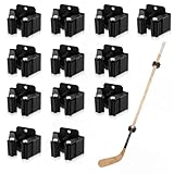Lewtemi 12 Pcs Wall Mount Hockey Stick Holder, Stainless Steel Ice Hockey Stick Organizer Rack with Mounting Hardware Installed at Any Angle Sports Gear Hooks for Sticks Storage and Display