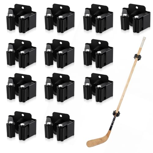 Lewtemi 12 Pcs Wall Mount Hockey Stick Holder, Stainless Steel Ice Hockey Stick Organizer Rack with Mounting Hardware Installed at Any Angle Sports Gear Hooks for Sticks Storage and Display