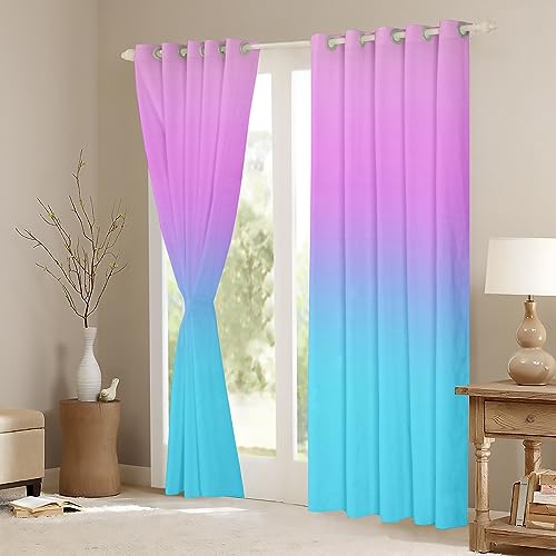 Homemissing Blue and Pink Ombre Curtains for Bedroom Living Room Girls Rainbow 30%-50% Blackout Curtains for Kids Colorful Window Drapes Gradient Strle Window Treatments W46*L54 - Image 3
