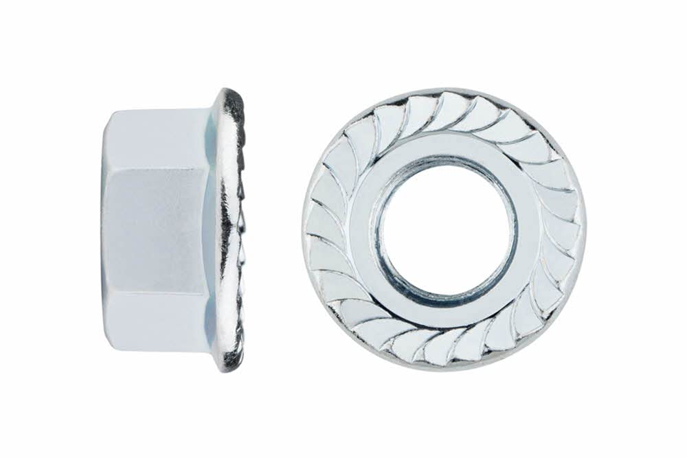 Écrou hexagonal cranté M6 zingué anti-desserrage pour assemblages robustes - 3