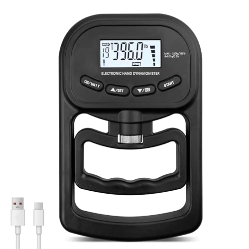 Medidor digital de mano de 396 lb/180 kg, dinamómetro electrónico, medidor de fuerza de agarre electrónico, pantalla LED Grip Strength Trainer con cable USB, medidor de fuerza de agarre inteligente