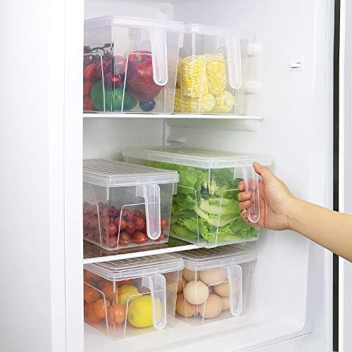 1 Pcs Plastic Storage Boxes - Refrigerator Baskets with Handle - Handy Food Storage Container - Fridge Tray - Pantry Organizer - Rectangular Basket for Organising Shelves, Kitchen & more