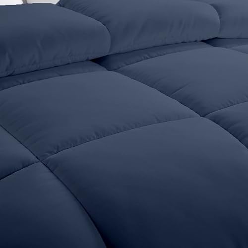Miniatura 7 de Edredón de plumón de lujo azul acero, tamaño King de Alaska, 136 x 120 pulgadas, 1 pieza para todas las estaciones, 500 GSM, con pestañas en las