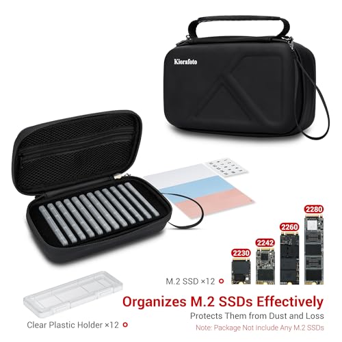 Image of EVA PU M.2 SSD Holder with 12 Clear M.2 NVMe Cases for 2280 /2260 /2242 /2230 SSDs, Water-Resistant & Shockproof with Zipper Pocket & Carry Handle