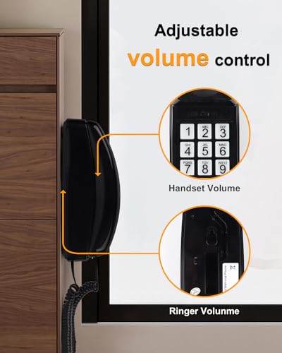 MCHEETA Corded Wall Phone, Landline Phones for Seniors with Large Buttons, Office Desk Phone with Adjustable Loud Volume & Lighted Keypad, Durable Basic Design for Home, Black - Thumbnail 5