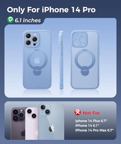 Image of FNTCASE for iPhone 14 Pro Case: [360 Spin Magnetic Stand] [Compatible with Magsafe] [Screen Protector] Translucent Matte Military Grade Shockproof Full Camera Protective Phone Cover - Light Blue