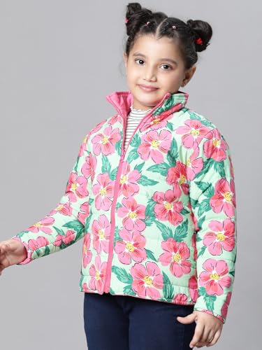 Image of oxolloxo Kids Girl Floral Print Zip Lined Long Sleeve Reversible Quilted Jacket