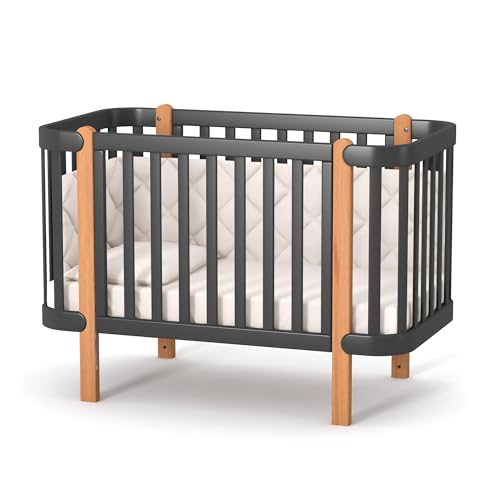 Veres Monaco - Cuna de madera maciza de haya (120 x 60 cm), colección de lujo (antracita natural)
