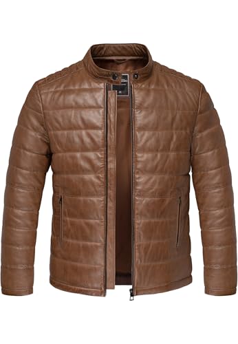 Amaci&Sons Echtleder Jacke Herren Bomber Puffer Lederjacke 9112 Cognac M