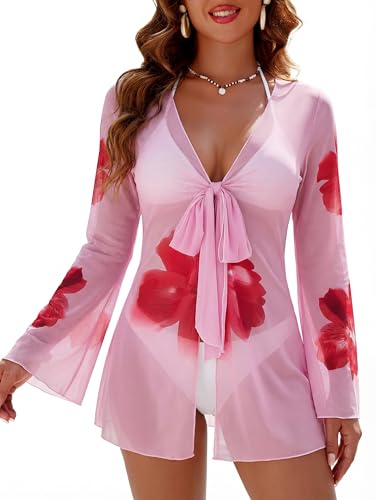 Blooming Jelly Swimsuit Coverup for Women Swim Bathing Suit Cover Up 2026 Swimwear Bikini Beach Dress M, Hot Pink