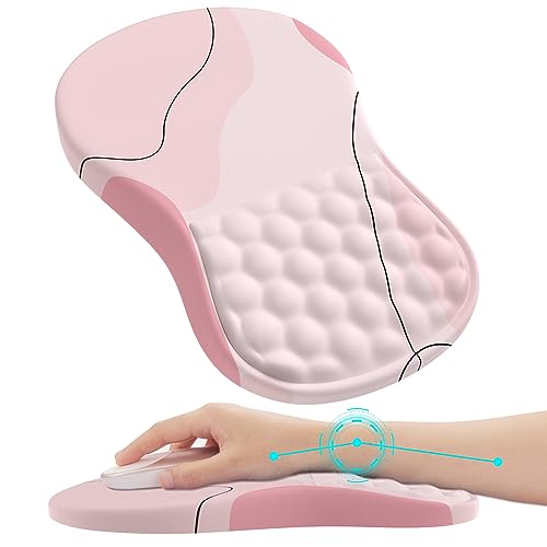 iCasso Ergonomic Mouse Pad Wrist Support, Wrist Rest, Comfortable Computer Gel Mouse Pad for Laptop, Memory Foam,Pain Relief Mousepad with Non-Slip PU Base for Office Home (Pink Art)