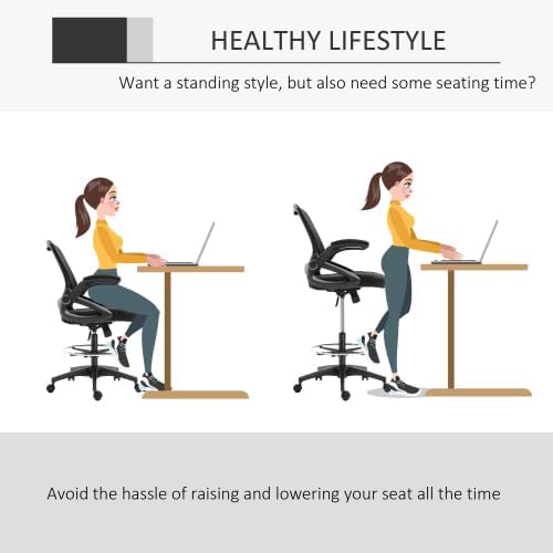 NFMOD Mesh Drafting Chair, Tall Office Chair with Lumbar Support, High-Back Ergonomic Standing Desk Stool with Flip-Up Armrests, Adjustable Footrest Ring and Adjustable Seat Height, Black
