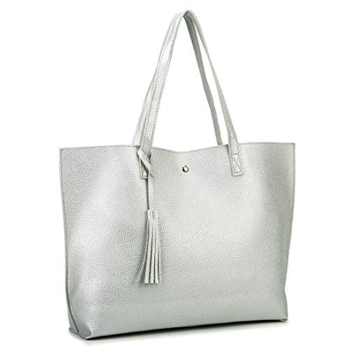 Nodykka NDK1012 SILVER Women Tote Bags Top Handle Satchel Handbags Pu Pebbled Leather Tassel Shoulder Purse,One Size,Silver2 thumb #2