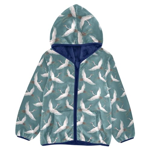 White Flying Cranes Girls Fleece Jacket Girls Fall Jacket Girls Zip Up Hoodie Girls Sherpa Jacket 2-10T