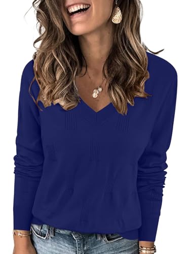 Image of Yincro Women V Neck Long Sleeve Soft Sweater Knit Casual Pullover Top