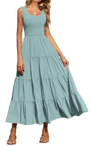 Image of PRETTYGARDEN Women's 2026 Casual Loose Plain Maxi Sundress Smocked Tank Dress Sleeveless Summer Beach Tiered Long Dresses
