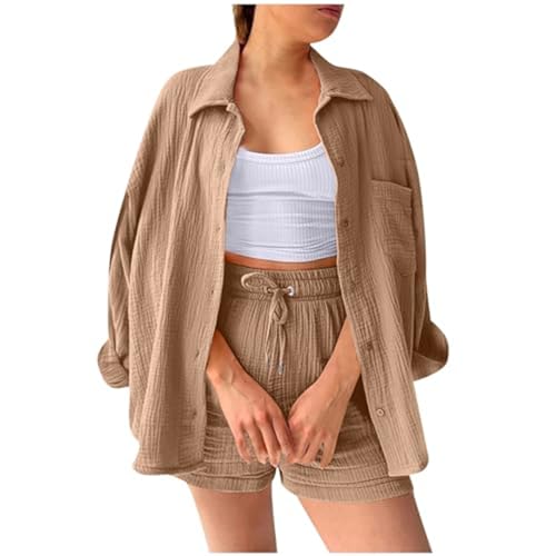 Conjunto de lino de blusa y pantalón corto para paseos urbanos y tardes de terraza