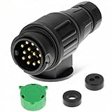 QWORK® 13-poliger Anhänger Stecker Wasserdicht mit Grün Parking Cover und Dichtring, für Autos und Wohnwagen