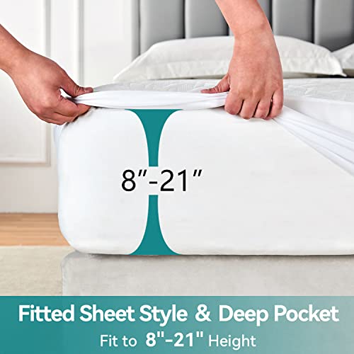 Miye Premium 100% Waterproof Mattress Protector-Ultra Soft Cooling Bamboo Mattress Cover, Breathable Mattress Pad Cover, 3D Airlayer Fitted 8"-21" Deep Pocket. (Hexagon, Queen) #TOP3