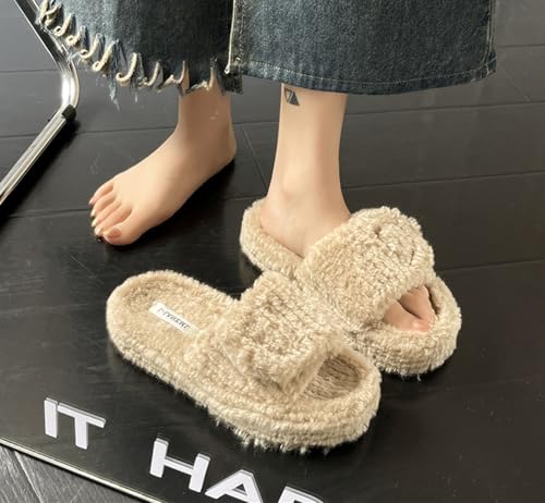 ChayChax Women’s Plush Warm Slide Fuzzy Slippers Open Toe Cozy Houses Shoes Non Slip Platform Indoor Slippers With Adjustable Hook and Loop3