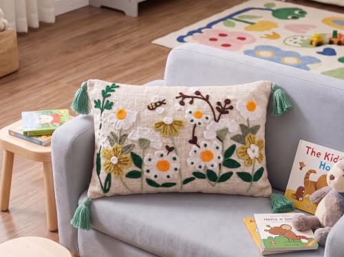 Image of Furnistitchs Boho Rectangle Cushion Cover 12x20 inches | Handmade Decorative Throw Pillow Case | Bohemian Home Decor Sofa Bed Cushion Cover Living Room Bedroom (2, Natural Floral Cuts, 12x20 inches)