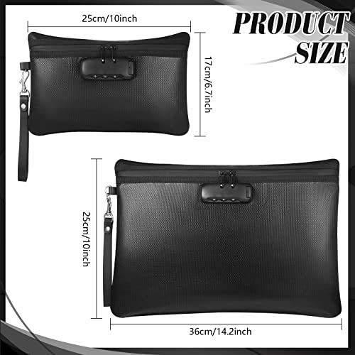 Nezyo Fireproof Document Bag With Lock 2 Pcs Portable Notary Zipper Closure Safe Locking Storage Pouch For Documents File Passport Cell Phone Tablet, 14 X 10 Inch And 6.7 (Black) #TOP1