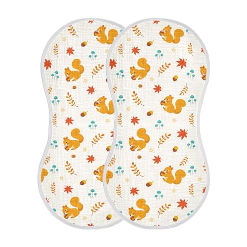 Image of KICPOAY Muslin Baby Burp Cloths, Autumn Cute Squirrel Muslin Baby Bibs Rags Comfy Soft Absorbent in for Newborn Boys and Girls 2 Piece 22 x 11 Inch