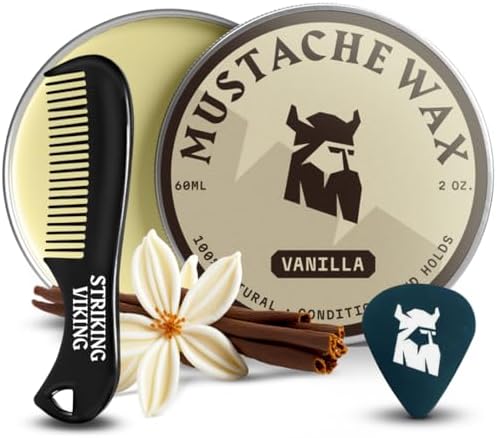 Striking Viking Mustache Wax Kit with Comb - 2 Oz, Vanilla, Strong Hold