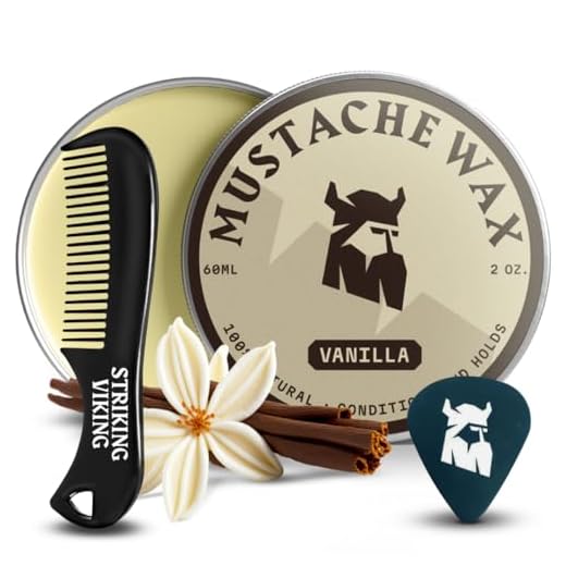 Striking Viking Kit di cera per baffi e pettine- cera per barba e baffi per uomo con cera d'api naturale a forte tenuta - aiuta a domare, acconciare e curare (formato da 2 once) (Vaniglia (2 Oz))