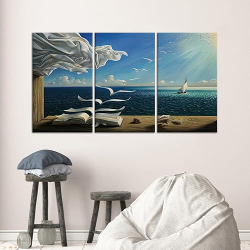 Reproduction Dali Livre aux oiseaux affiche sur toile peinte haute définition 3 cadres