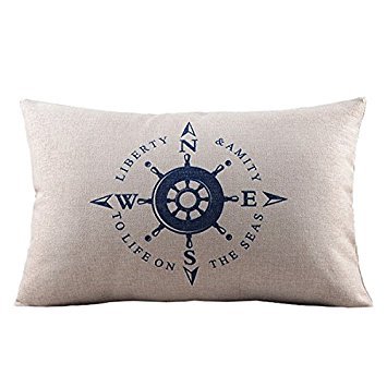 Create For-Life Cotton Linen Decorative Pillowcase Throw Pillow Cushion Cover Sea Compass Rectangle 12