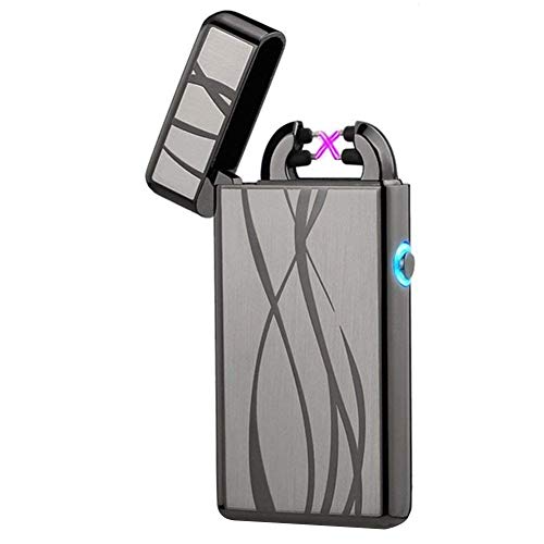USB Rechargeable Plasma Lighter Flameless Butane Free Windproof Pulse Dual Arc Lighter Electric Lighter lcfun Lighter (Black Line)