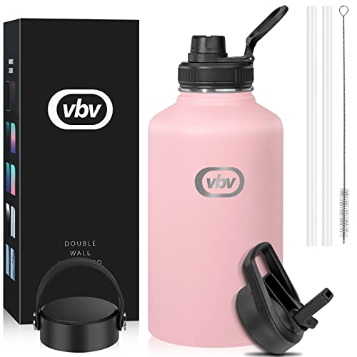Vbv Insulated Water Bottle - 64 Oz, 3 Lids (Straw Lid), Half Gallon Large Metal Stainless Steel Water Jug, Big Double Wall Vacuum Flask, Leakproof Keep Cold & Hot For Sports And Travel #TOP2