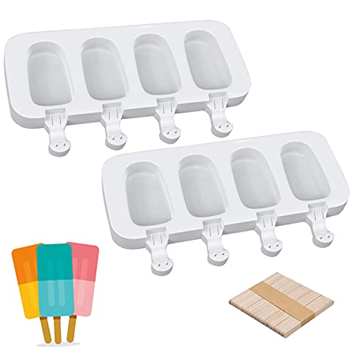 Molde de Silicona para paletas, 2* Molde de Helado, 100*Wooden Sticks, de grado alimenticio, sin BPA, para niños, adultos, postre, chocolate, bricolaje (Pequeño) Cover