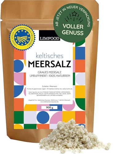 Limfood | 900g Keltisches Meersalz | graues Meersalz aus Frankreich | unraffiniert & ohne künstliche Zusätze | grobes Salz | Celtic Sea Salt | handgeschöpft