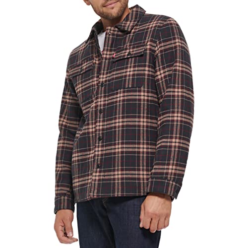 Image of Levi's mens Plaid Sherpa Lined Hooded Shirt Jacket (Regular & Big & Tall Sizes)