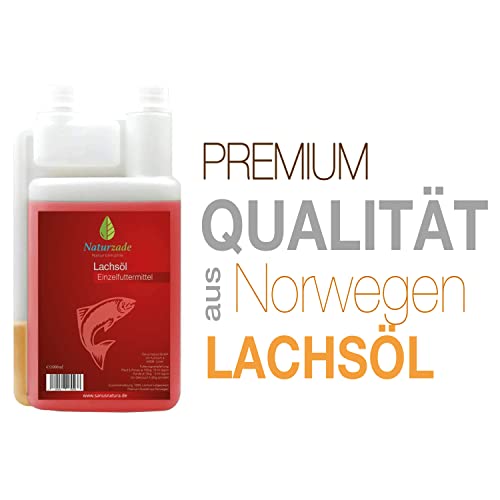 Naturzade Lachsöl 3 Liter (3X 1L) Dosierflasche für Hunde & Pferde mit Omega 3 und Omega 6 Fettsäuren, Fischöl Barföl