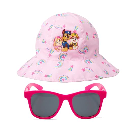Nickelodeon Girls' Paw Patrol Bucket Hat - Skye and Everest Protective Sun Hat With Sunglasses