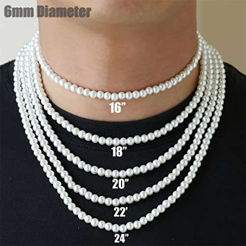 Pearl Necklace for Men,Mens Pearl Necklace,6mm 8mm White Pearl Choker Necklaces 16 18 20 22 24 inches4