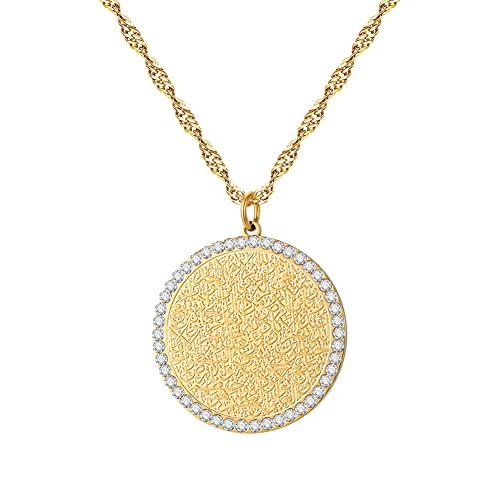 Qitian Islamic Jewelry Gifts for Women Muslim Pendant Gold Allah Arabic Necklaces Ayatul Kursi Necklace Islam Eid Ramadan Gifts for Women Men