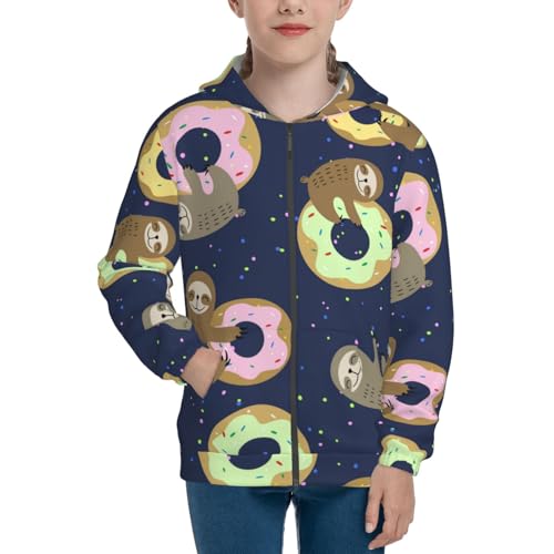 Sloth with Donuts Kids Pullover Hoodies Boys Zip Up Sweatshirts Girls Athletic Clothes with Pocket3