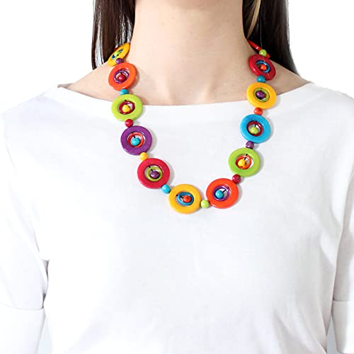 FLORAMA Natural Jewelry Tagua Necklace Multicolor Circles Handmade Fair Trade, Lightweight, Tagua Nut Accessories