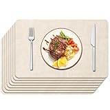 Maxpearl Faux Leather Placemats Set of 8 – Waterproof, Wipe Clean, Heat Resistant, Non-Slip Dining Table Mats for Indoor & Outdoor Use, 17"×12", Beige