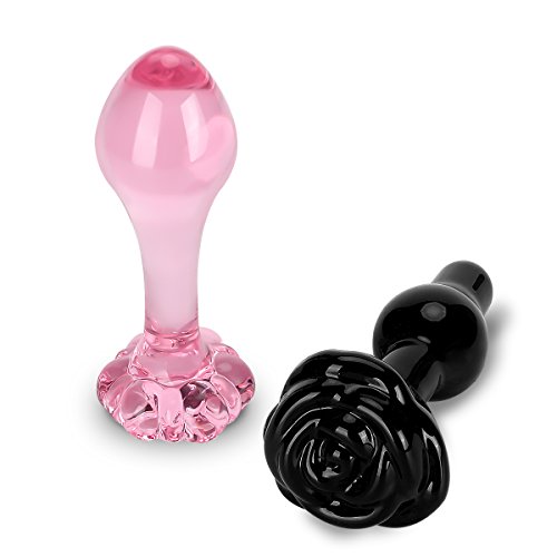 Belmalia 2x Roze Glazen Dildo - Anaalplug Elegant en Super Zacht, Bed speeltje - Plezier in bed, Roze + Zwart - Afbeelding 3