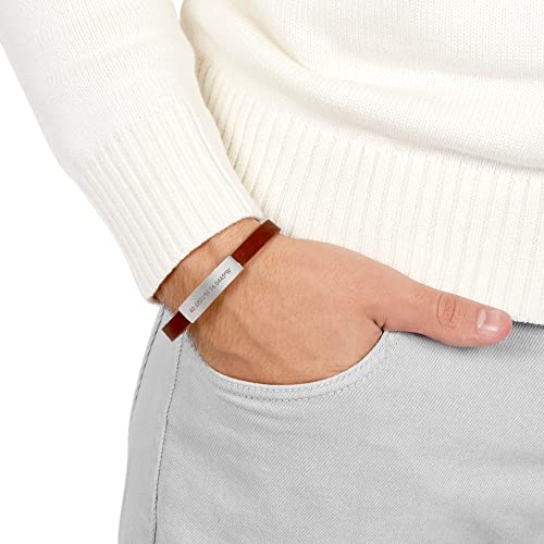 Eve's Addiction Custom Coordinate Men's Brown Leather Fish Hook Id Bracelet #TOP1