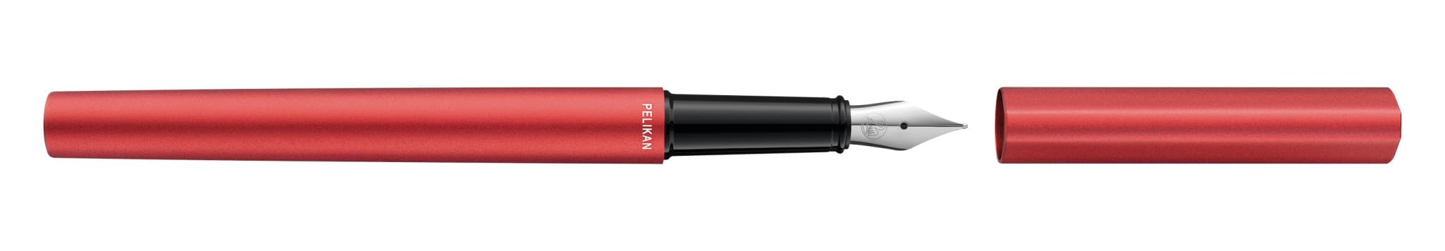 Pelikan Penna Stilografica INEO per Scuola e Ufficio, Design Minimalista, in Alluminio, Ricaricabile, in Astuccio Regalo di Metallo Sagomato, Sostenibile, Fusto Red Matt