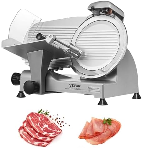 Meat Slicer, 340W Electric Deli Food Slicer with 10" SUS420 Stainless Steel Blade and Built-in Sharpening Stone, 0-0.6 inch Adjustable Thickness for Commercial and Home Use, Cut Meat and Cheese