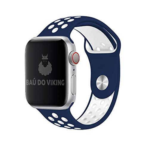 Pulseira Silicone Furos, compatível com Apple Watch (Azul Branco, 38/40/41 Grande)